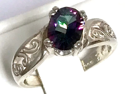 Purple Green Mystic Topaz Size 6.5 Ring 925 Sterling Silver Filigree USA Made - Image 1 of 4