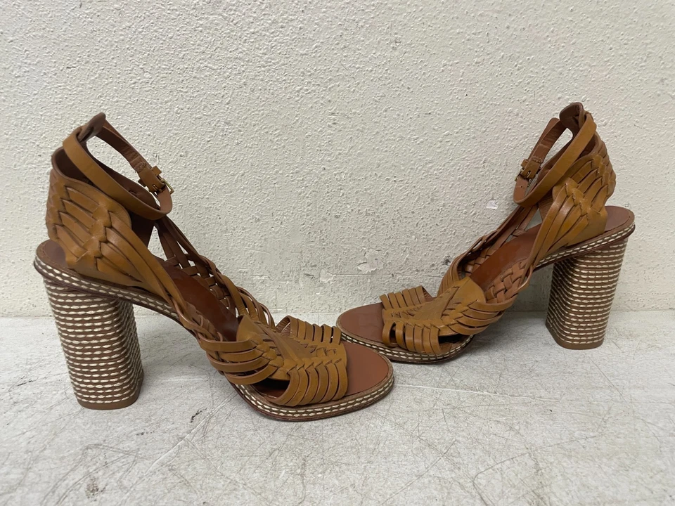 Sandalias Huarache Tory Burch Pecha para mujer talla 8M de cuero marrón con correa al tobillo Foto 1 de 4