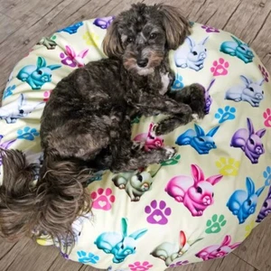 Waterproof, Reversible, Multi-Fit Pet Bed Cover - Yellow/Rabbits - PETSY SHEET® - Picture 1 of 7