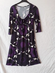 Ladies Black/Purple/White 3/4 Length Sleeved Dress. Size 8. Maille Demoiselle. - Picture 1 of 3