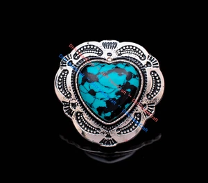 10X Blume Gravie Silber Heart Türkis Conchos für Gürtel Leathercraft Handtasche - Bild 1 von 10