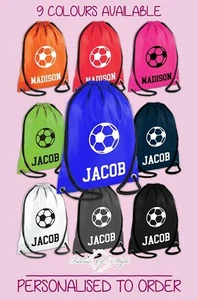Bolso de poliéster personalizado con cordón trasero de fútbol para cualquier nombre PE GIMNASIO escuela niños - Imagen 1 de 7