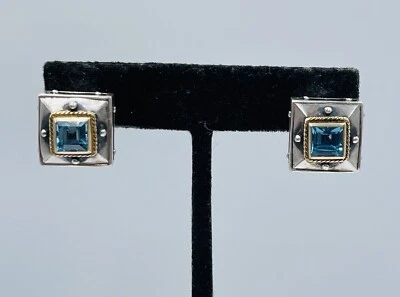 Konstantino Sterling Silver & 18k Gold Blue Topaz Square Earrings - Image 1 of 4