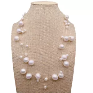 Collana Perla Bianca Coltivata Gioielli Stellati 5 Fili - Foto 1 di 6
