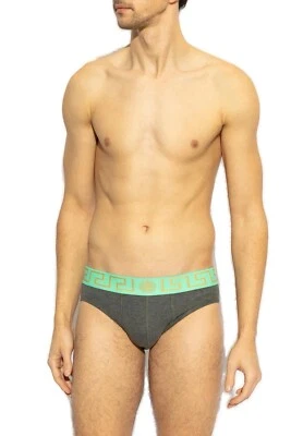 NIB Versace Mens Greca Print Brief underwear Gray Green Size 5 Medium - Image 1 of 4