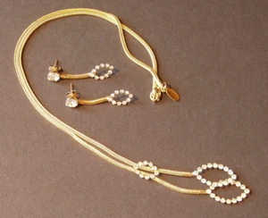 Vintage Gold Tone Clear Rhinestone Necklace and Earrings, Parklane, Lot #15 - Picture 1 of 3