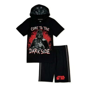 Boy's Star Wars Darth Vader Hooded T-Shirt & Shorts 2pc Outfit Set MANY SIZES - Picture 1 of 7