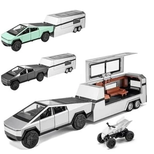 1:32 Scale Die-Cast Tesla CyberTruck with Pick-Up Trailer with 6 Openable Doors - Picture 1 of 5