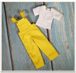Outfits for Blyth doll White T+Yellow Overalls Lovely Suit - Picture 1 of 4