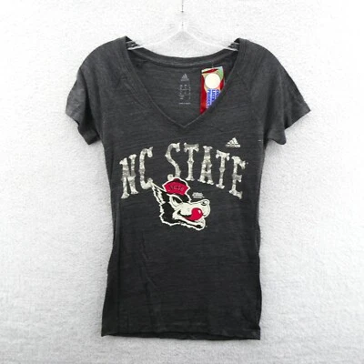 NC State Wolfpack Shirt Womens Small Gray V-Neck Short Sleeve Adidas Retro New - Image 1 of 4
