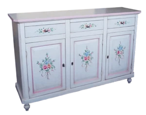 CREDENZA NAPOLETANA 150*45*98 H, BIANCA DECORATA A MANO FILO ROSA - Foto 1 di 2