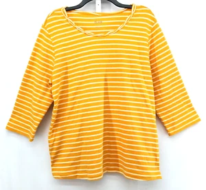 Blair Shirt Womens Lage Yellow Striped 3/4 Sleeve Tee - Picture 1 of 6