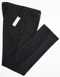 NWT VERSACE COLLECTION Solid Black Flat Front Wool Blend Dress Pants 40 (EU 56) - Picture 1 of 6