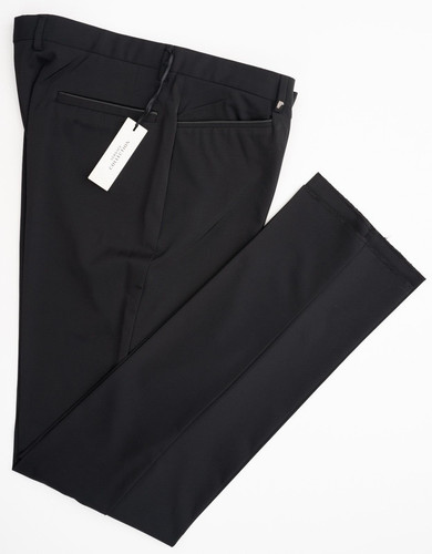 Pantaloni abiti nuovi con etichette collezione versace nero massiccio piatto misto lana anteriore 40 (EU 56)