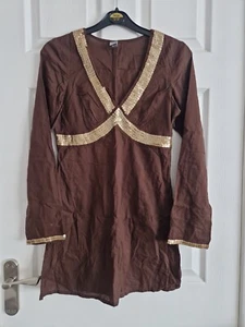 Bay Brown Fine Cotton Kaftan Top Tunic 8 Lightweight Sequined - Picture 1 of 7