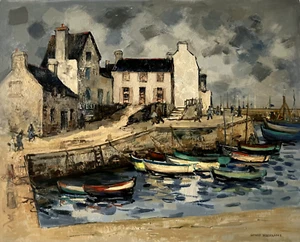Gérard Desgrandes huile toile signée port Haliguen Bretagne Bateau Marin Marée - Imagen 1 de 5