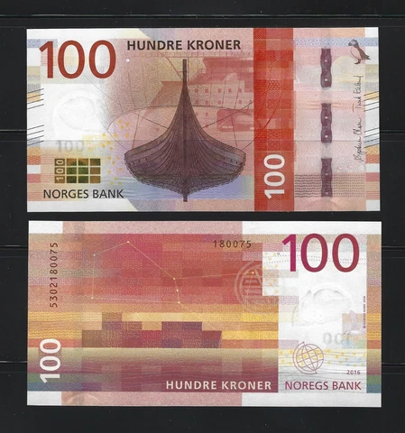 NORWAY 100 Kroner 2016 (2017), P-54a Norges Bank Pack Fresh Original UNC, Pretty Cover