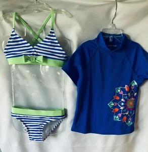 LANDS' END Girls Medallion 3 Piece Rash Guard Swimsuit Set Size 6-New - Picture 1 of 8