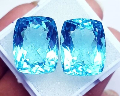 Par de piedras preciosas sueltas 20,55 quilates certificadas aguamarina corte cojín PA12 Foto 1 de 4