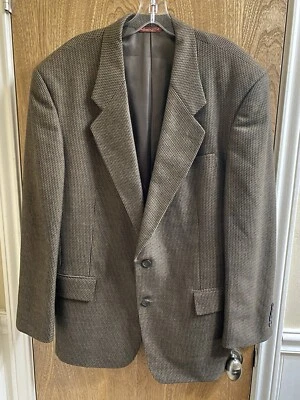 Chaqueta Blazer De Colección Neiman Marcus Para Hombre Lana Marrón Pata de Gallo Doble Botón Foto 1 de 4