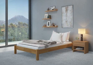 Futón cama individual natural 120x200 cama de madera cama de haya maciza accesorios a elegir - Imagen 1 de 14