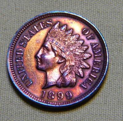 1899 Indian Head Penny Cent - AU Gem Full Liberty Beauty With 4 Diamonds # 911 - Image 1 of 2