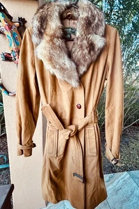 GORGEOUS VTG 70s boho Genuine Lamb Suede Penny Lane Eddie Bauer Trenchcoat SZ M - Picture 1 of 12
