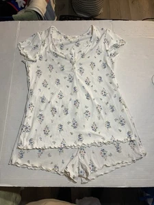 Laura Ashley Flora Butterflies 2 Piece Set Pjs Cottage Core Shorts Wavy Hem XL - Picture 1 of 11