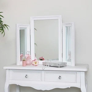Ornate Vintage White Triple Dressing Table Mirror bedroom bathroom home decor - Picture 1 of 2