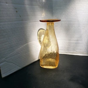 Blenko Amber Bubble Glass Square Vase  - Picture 1 of 7