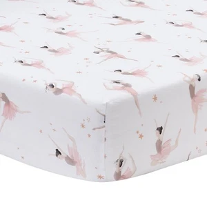 Lambs & Ivy Ballerina Baby Breathable 100% Cotton Fitted Crib Sheet - White - Picture 1 of 5
