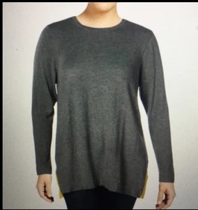 NWT Charter club Women’s Gray Crewneck Sweater Size M Slits On Sides W/yellow - Picture 1 of 3