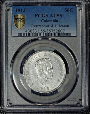 Columbia, 50 Centavos, 1912,  PCGS AU55, Restrepo 414.1 - Image 1 of 2