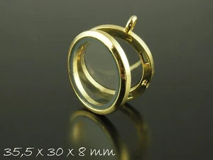 1 Stk. Klappmedaillon zum Befüllen, Floating Glas memory locket, Gold, Ø 30 mm - Bild 1 von 2