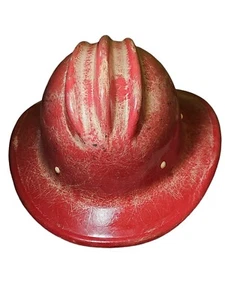 Vintage Red Bullard Fiberglass Fire Fighters Helmet - S.F. USA 3 Ribbed  - Picture 1 of 6