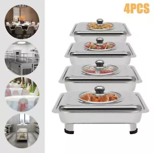 4X Buffet Tray Chafing Dish Food Warmer Rectangular Food Plate Stainless Steel - Picture 1 of 24