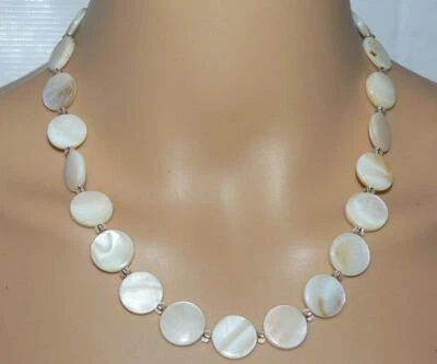 Halskette Kette Collier  Muschel Perlmutt  Scheibe Ø15mm natur weiss creme  405n - Bild 1 von 4
