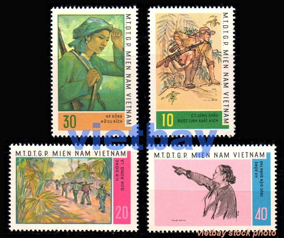 Vietnam NLF: Vietcong War Sketch (Painting) Complete Set Scott 15-18 MNH NGAI  - Image 1 of 1