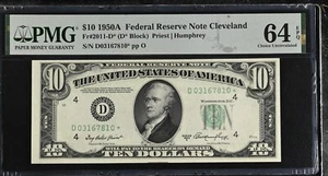 1950A $10 Federal Reserve Note Fr-2011-D* Cleveland PMG64 Choice EPQ - Picture 1 of 2