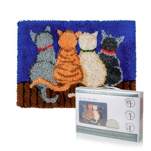 Latch Hook Rug Kits DIY Crochet Carpet Cats Patterns Pre-Printed Canvas Yarn ... - Picture 1 of 9
