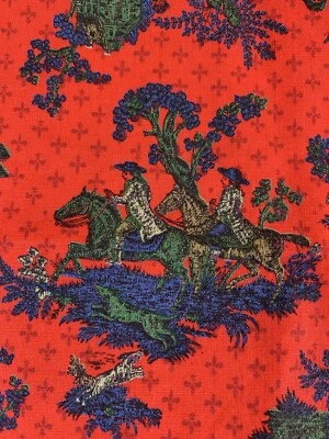 Vtg Bates Fabrics Inc Hunting Scene English Countryside Horses Dogs 2+Yards RARE - Image 1 of 4