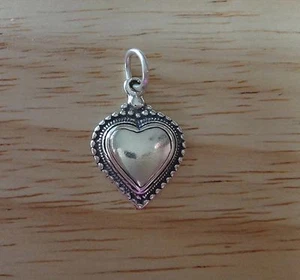 1 Sterling Silver 3D 21x15x3mm Heart within a Heart solid Beaded Edge Charm! - Picture 1 of 4