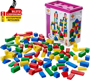 Eichhorn 100 Bunte Holzbausteine Mit Kordel Box & Sortierdeckel Für Kinder Ab 1+ - Bild 1 von 7