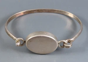 VINTAGE Taxco Mexico STERLING SILVER BRACELET Hook/Hinge Bangle OVAL PENDANT - Picture 1 of 5