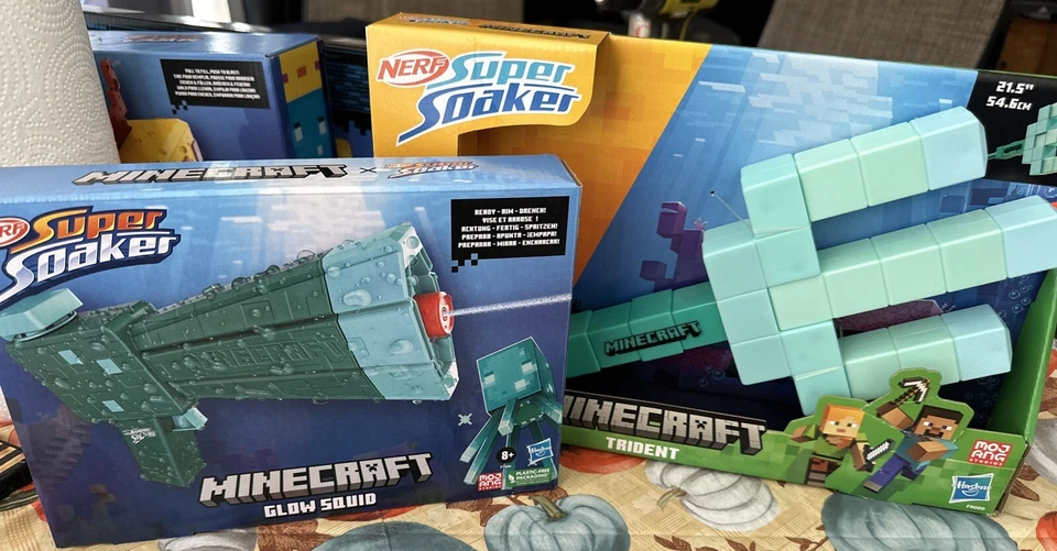 NERF Super Soaker Minecraft Glow Squid Water Blaster & Trident Bundle LOT 🔥 - Image 1 of 1