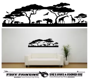 African Animal Landscape Silhouette - Wall Art Vinyl Stickers Safari  Mural - Picture 1 of 3