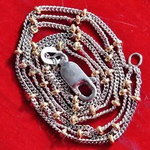 14k 585 multi tone gold necklace 16.12" gold bead chain vintage handmade 2.6gr - Picture 1 of 12