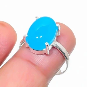 Blue Chalcedony Gemstone Handmade 925 Sterling Silver Jewelry Ring Size 8.5 (US) - Picture 1 of 1