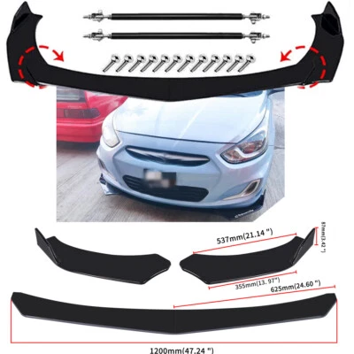 Glossy Black/ Front Bumper Lip Spoiler Splitter+Strut Rods For Hyundai Accent - Image 1 of 4