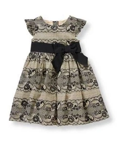 NWT Janie & Jack PRETTY IN PLAID 3 Lace Print Dress Black Christmas Cotton Satin - Foto 1 di 2